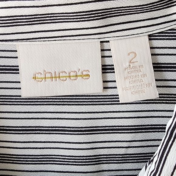 Chico’s Women’s Striped Popover Tunic Blouse Black/White Medium - Picture 7 of 7